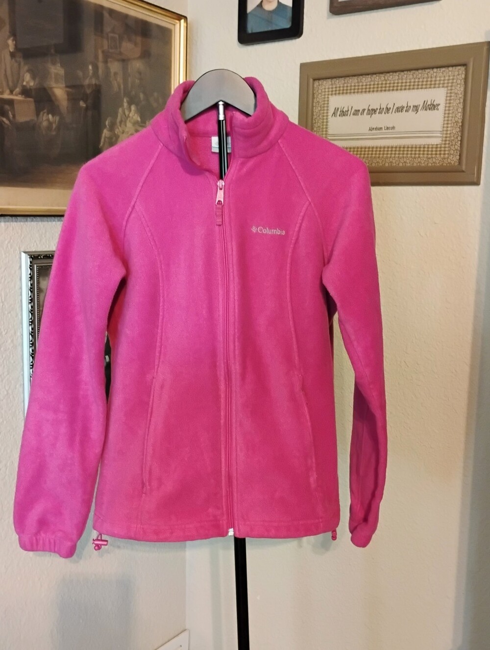 Columbia Women's Size Small Solid Pink Fleece Full Zip Jacket Zipper Pockets